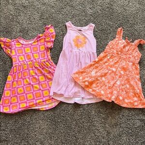 Set of Three Girls' Dresses in Pink and Orange